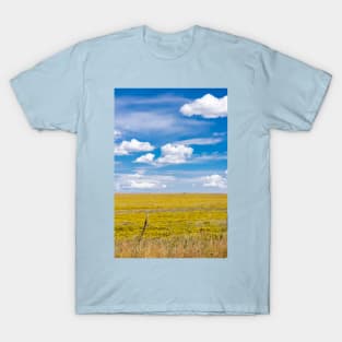 Yellow fields under blue cloudy sky T-Shirt